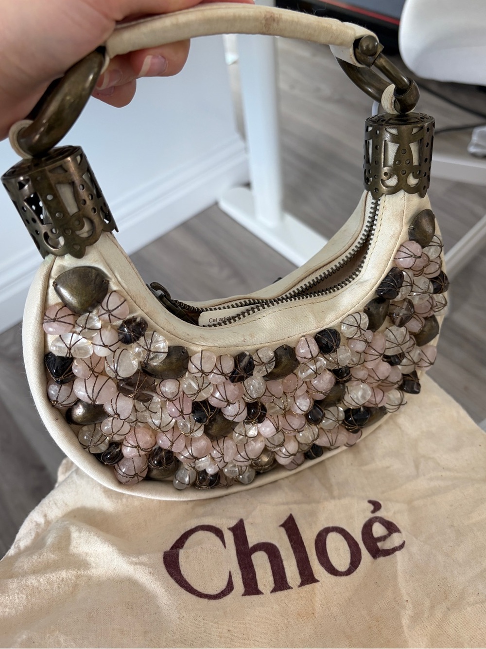 Chloé 2002 Vintage Phoebe Philio Era Beaded Bracelet Bag Rose Quartz